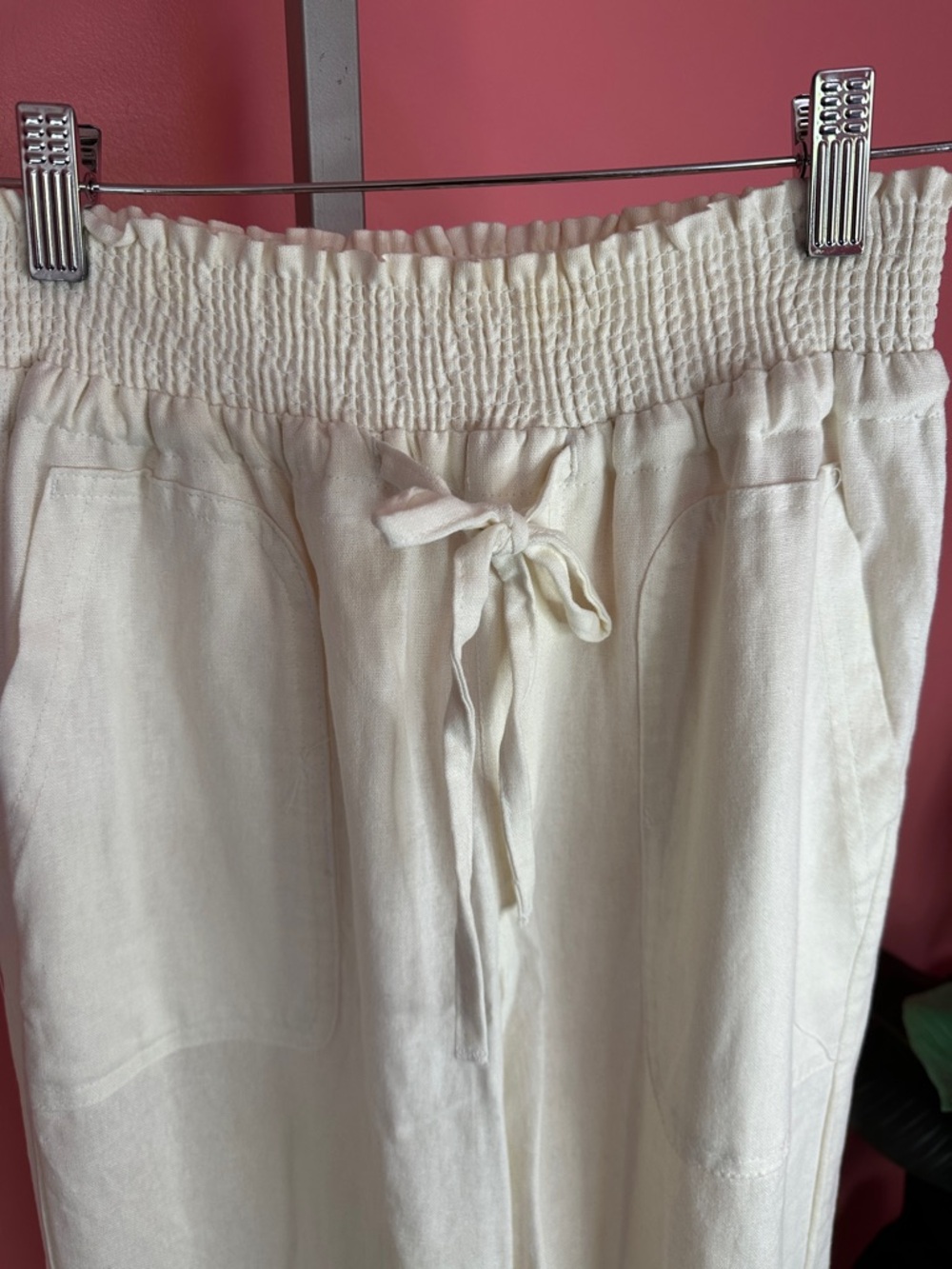 Love Tree High Rise Linen Jogger Pants, White, Size S - Picture 6 of 12